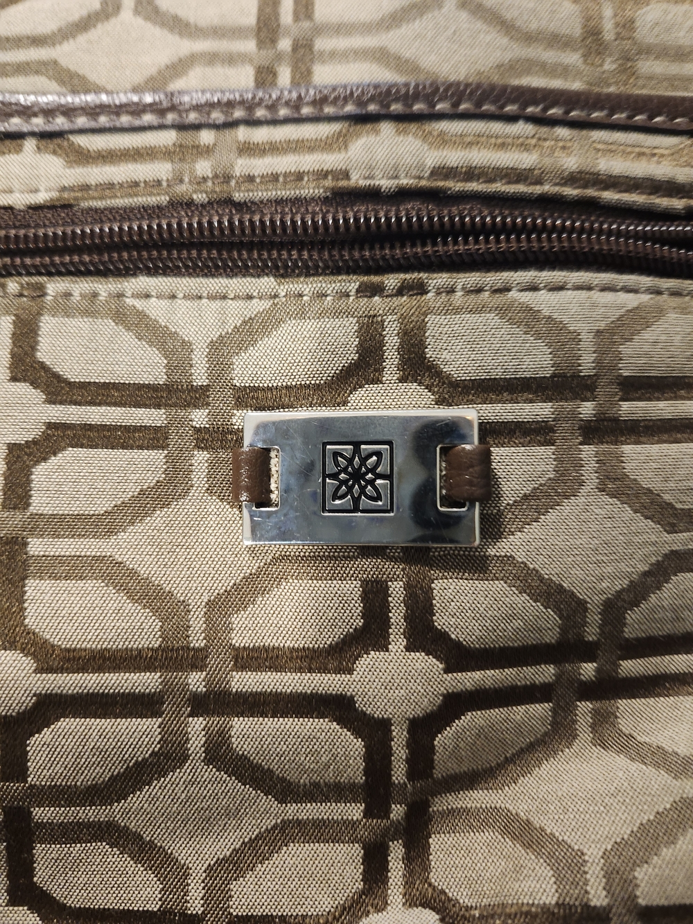 Women's Brown Geometric Print Tote Bag with Metal Accent
